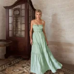 Vintage Inspired Backless Maxi Dress Elegant A Line Silhouette Spaghetti Straps Summer Fashion W