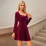 Elegant Burgundy Velvet Dress Slim Fit Short Length Spring Summer Style Wholesale Available cust