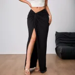 Elegant High Waisted Midi Skirt Chic Split Design Comfortable Fabric Perfect for Spring Summer W