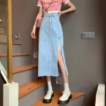 牛仔半身裙女2023夏季新款韩版高腰显瘦时尚复古裙子开叉包臀裙夏