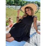 Elegant Hollow Out Long Sleeve Dress Color Block Design Round Neck Trendy Style Perfect for Part