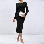 Bodycon Long Dress Sexy Hollow Design Slim Fit Elegant Style Autumn Winter Fashion Wholesale Ava