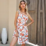 Floral Print Maxi Dress for Women Sleeveless with Bow Detail Beach Vacation Style Available in Multiple Sizes