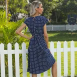 Vintage Polka Dot Ruffled Dress Short Sleeve Elegant Design Summer Style Wholesale Available