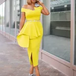 Plus Size Fashionable Womens Dress High Waist Midi Length Elegant Style Perfect for Work or Spec