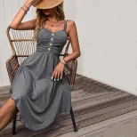 Casual Summer Beach Dress Sleeveless Waist Defining Asymmetrical Hem Solid Color Perfect for Vac