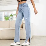High Waisted Straight Leg Jeans Slim Fit Casual Style Comfortable Denim Womens Fashion Ready to