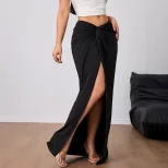 Elegant High Waisted Midi Skirt Chic Split Design Comfortable Fabric Perfect for Spring Summer W