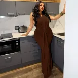 Fashionable Backless Halter Maxi Dress Loose Fit Ruched Design Comfortable Fabric Casual Home We