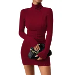 Custom Burgundy Mini Dress Elegant High Neck Versatile Style Spring Summer Fashion Wholesale Ava