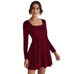 Womens Velvet Long Sleeve Dress Waist Defining Flared Hem Elegant Style Perfect for Parties and