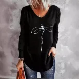 Womens V Neck Long Sleeve T Shirt Loose Fit Summer Style Bamboo Fiber Fabric Wholesale Available