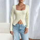 Sexy Crop Top T Shirt Long Sleeve Unique Design Spring Summer Womens Fashion for Casual Wear Who