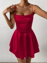 Mini Ruffle Dress Satin Fabric Backless Design Waist Cinching Summer Style Wholesale Available