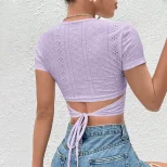 Knitted Crop Top Solid Color Hollow Out Sexy Design Spring Summer Fashion for Women Wholesale Av