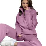 Womens Casual Solid Color Cotton Hoodie Set Zipper Fleece Lined Loose Fit Ideal for Sports and E