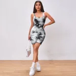 Tie Dye Print Bodycon Mini Dress with Sleeveless Design Slim Fit Sexy Style for Spring Summer Wh