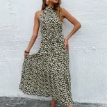 Floral Midi Dress Slim Fit Halter Neck Romantic Style Perfect for Vacation or Casual Outings Who