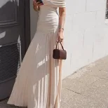 Off Shoulder Bodycon Dress Elegant Sexy Pleated Design Autumn Collection Wholesale Available