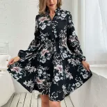 Vintage Black Long Sleeve Printed Dress for Women Autumn Winter Fashion Wholesale Available low