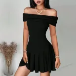 Summer Womens Dress Off Shoulder High Waisted Short Skirt Elegant Design Perfect for Casual Outi