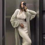Womens Sweater Set Loose Fit Long Cardigan Faux Fur Side Slit Skirt Autumn Winter Fashion Wholes