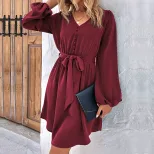 Womens Long Sleeve Solid Color Dress Elegant Design Versatile for Spring and Autumn Wholesale Av