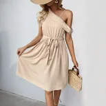 Asymmetrical Off Shoulder Dress Elegant Solid Color Jacquard Fabric Lightweight Perfect for Part