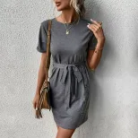 Summer Casual T Shirt Dress Slim Fit Short Sleeve Solid Color Perfect for Everyday Wear Wholesal