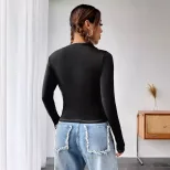 Fashionable Womens Long Sleeve T Shirt Round Neck Printed Casual Style Perfect for Everyday Wear