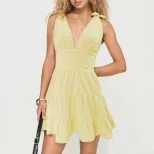 A Line Backless Dress Solid Color Waist Defining Sleeveless Bow Detail Beach Vacation Wear Whole