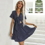 Summer Womens Dress V Neck Hollow Out Polka Dot Design Casual or Party Wear Wholesale Available