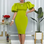 Summer Womens Dress Puff Sleeve Bodycon Fit Elegant Party Style Available in Various Colors Whol