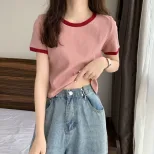 Slim Fit Short Sleeve T Shirt for Women Round Neck Color Block Design Casual Summer Wear