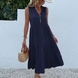 Summer Casual Sleeveless Dress Loose Fit Solid Color Comfortable Fabric Perfect for Everyday Wea