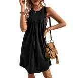 Summer A Line Dress Wrinkled Fabric Casual Style Solid Color Perfect for Everyday Wear Wholesale