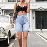 High Waisted Straight Leg Denim Shorts Stylish Casual Comfortable Summer Fashion for Women Whole