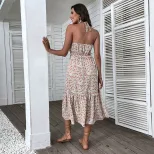 Floral Print Halter Dress Elegant Slim Fit Summer Style Perfect for Vacations and Casual Outings