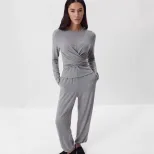 Womens Soft Modal Two Piece Set Casual Tie Waist Top and Cuffed Pants Spring and Autumn Fashion