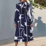 Floral Long Sleeve Dress Autumn Collection European and American Style Comfortable Fabric Wholes