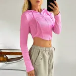 Womens Slim Fit Short Sports Hoodie Long Sleeve Zipper Closure Lightweight Fabric Spring Summer