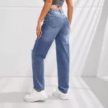 Womens Casual Slim Fit Ripped Straight Leg Jeans Comfortable Denim Fabric Perfect for Everyday W