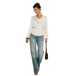 Satin Long Sleeve Blouse for Women V Neck Waist Tie Slim Fit Elegant Style Perfect for Casual or
