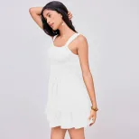 Square Neck Ruched Waist A Line Dress Slim Fit Unique Design Short Length Perfect for Parties an
