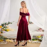 Velvet Long Dress Off Shoulder High Slit Elegant Versatile Evening Wear for Women Wholesale Avai