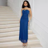 Elegant French Style Mesh Strapless Evening Dress Slim Fit High End Design Perfect for Parties W