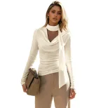 Lightweight Luxury Blouse Slim Fit Ruffled Neck Tie Detail Spring Fall Office Wear Wholesale Ava