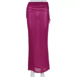Sheer Mesh Bodycon Skirt High Elasticity Draped Design Pleated Detail Fashionable Evening Wear W