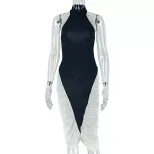 Color Block Black and White Bodycon Dress Sleeveless Fashionable Casual Style Perfect for Work o