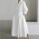 Plus Size Fashionable Polo Collar Dress Loose Fit Three Quarter Sleeves Flared Hem Ideal for Com